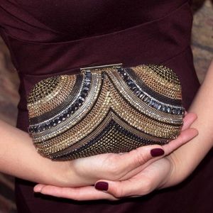 “Dripping in Jewels” Embellished Black and Gold Clutch-Boutique